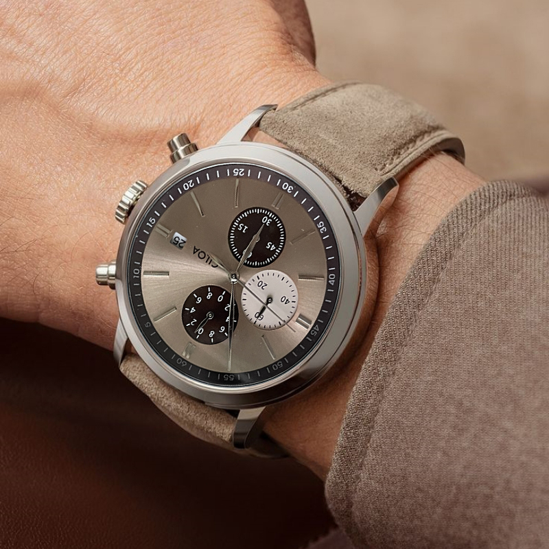 CILOA-Men Chronograph Watch Da - đánh giá và giá Suede Strap Watch